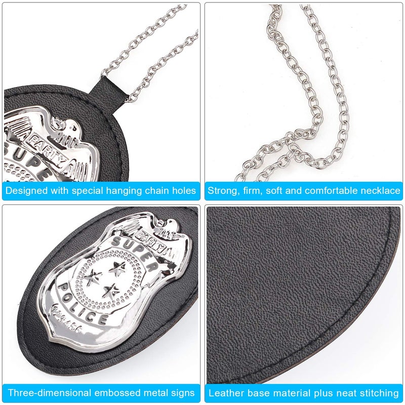 Beelittle Police Badge with Chain Cop Necklace Police Costume Accessory (3pcs) - Image 4